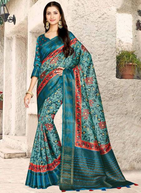 Blue Colour Mintorsi Charming New Latest Designer Printed Tusser Banarasi weave Saree Collection 27604